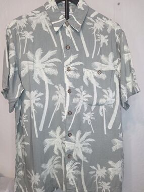Knightsbridge-Men's Sage Palm-Print Short Sleeve Shirt Size M